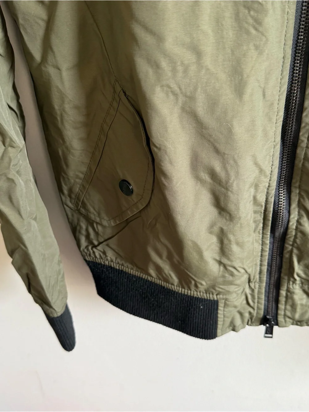 Olive Green Bomber Jacket Coat with Black Trim Men Size M